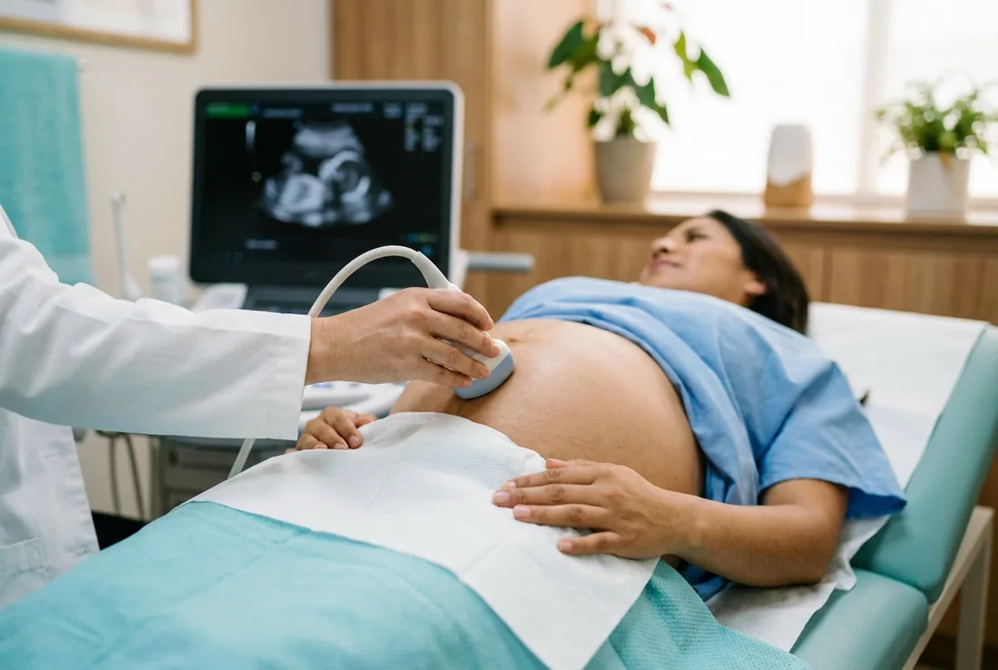 Médico explicando una ecografía pélvica