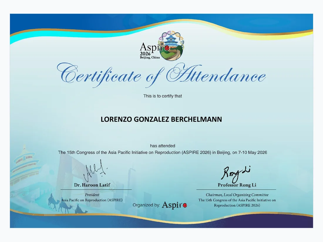 Asistencia, may 2026 — 15.° congreso de la Asia Pacific Initiative on Reproduction (ASPIRE) - Beijing